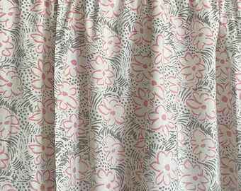 Vintage Floral Cotton Curtains/ Medium Length/ Set of 2/ Simple Gray and Pink Combo/ Abstract Flower Print