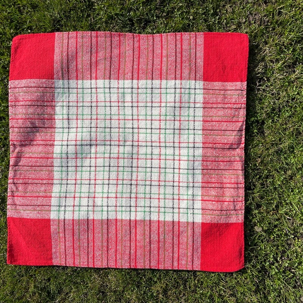 Vintage Small Square Cotton Tablecloth/ Finlayson of Finland/ Plaid Pattern