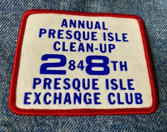 Parche de tela impreso "Annual Presque Isle Clean Up 84 28th Presque Isle Exchange Club" vintage