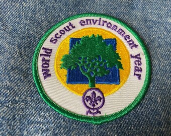 Parche de tela bordado vintage "Año Mundial del Medio Ambiente Scout"