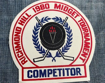 Écusson en tissu imprimé pour concurrent du tournoi midget de Richmond Hill 1980 vintage