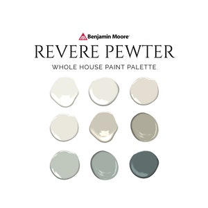 Paleta de pintura Revere Pewter, Benjamin Moore, Colores coordinados de Revere Pewter, Tonos de fondo Revere, Paleta neutra, Interiores ámbar, HC-172