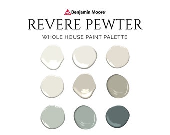 Revere Pewter Paint Palette, Benjamin Moore, Revere Pewter coördinerende kleuren, Revere Undertones, Neutraal Palet, Amber Interieurs, HC-172
