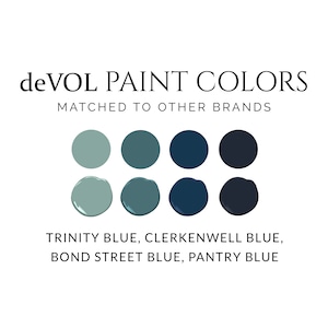 deVOL Paint Colors Matched to Sherwin-Williams, Benjamin Moore, deVOL Paint Color Match, Dupe, Pantry Blue, Trinity Blue, Clerkenwell, Bond
