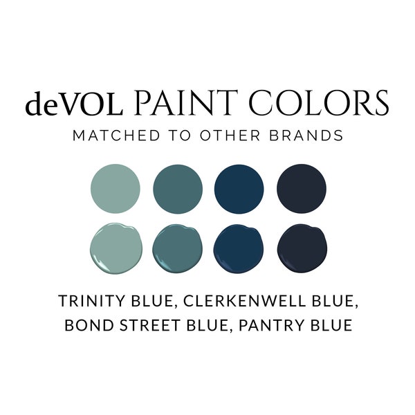deVOL Paint Colors Matched to Sherwin-Williams, Benjamin Moore, deVOL Paint Color Match, Dupe, Pantry Blue, Trinity Blue, Clerkenwell, Bond