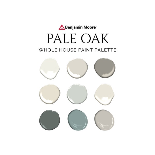 Benjamin Moore Pale Oak Paint Palette, Pale Oak Trim Color, Warm Gray Paint Palette, Benjamin Moore Paint Palette, Whole House Paint Colors