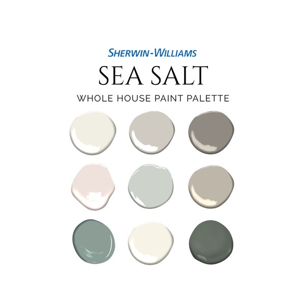 Sherwin Williams Sea Salt Palette, Fresh Color Palette, Coastal Palette, Bestselling Paint Colors, Complementary Whole House Paint Colors
