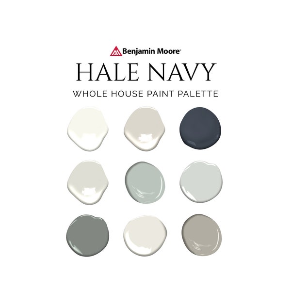 Hale Navy Paint Palette, Benjamin Moore, Hale Navy Cabinets, Hale Navy Bathroom, Hale Navy Front Door, Hale Navy and White Dove