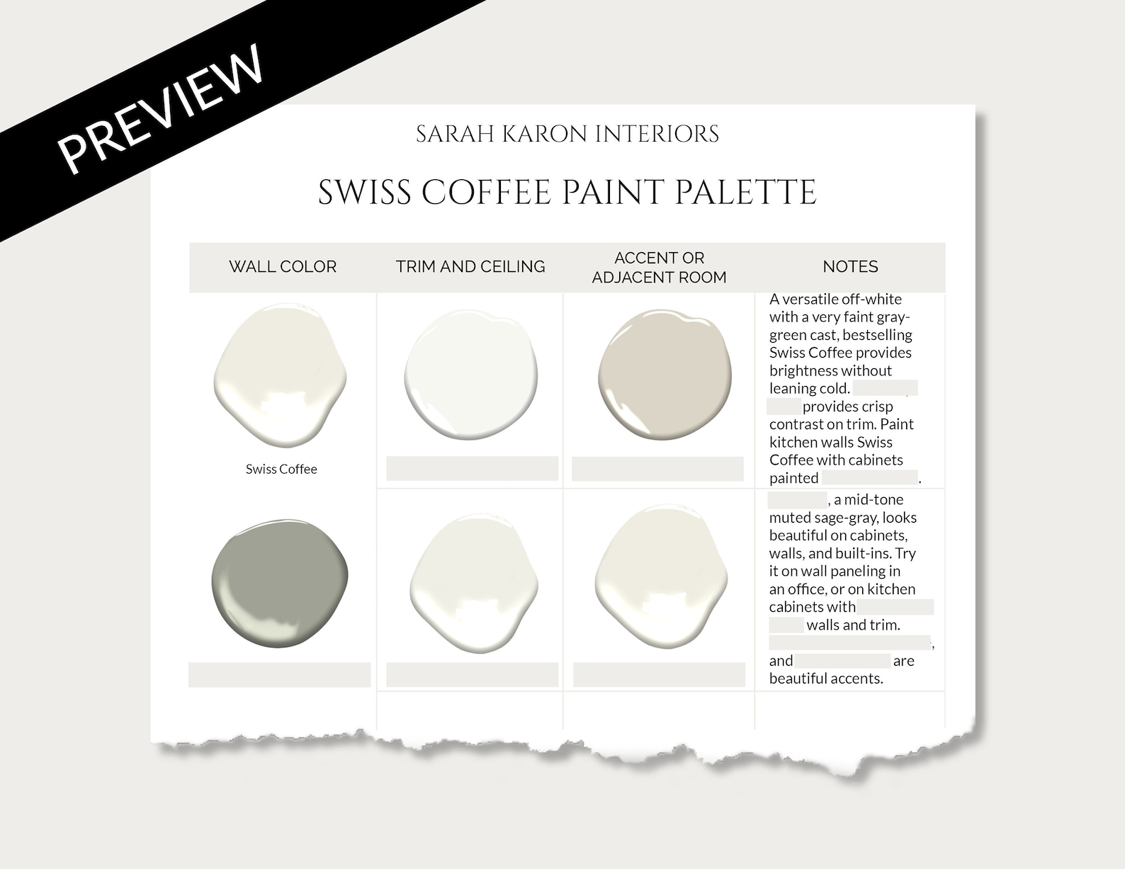 Swiss Coffee Paint Palette, Benjamin Moore, Whole House Interior Paint ...
