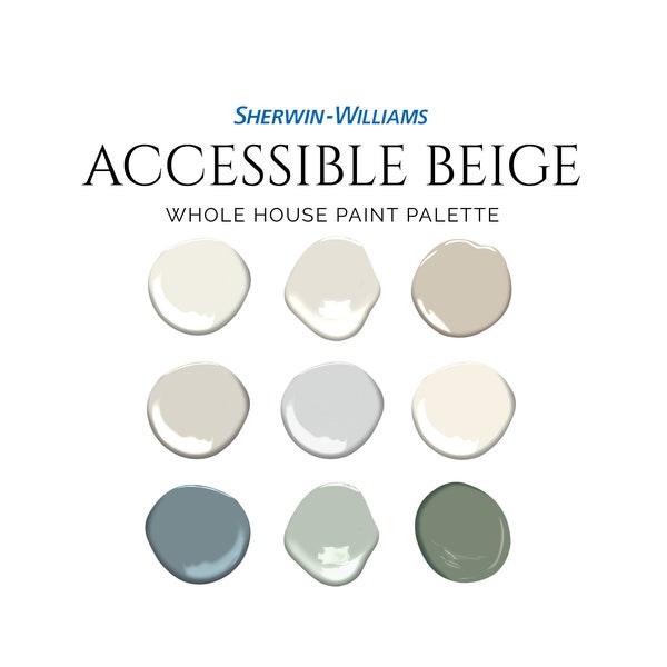 Sherwin Williams Accessible Beige Paint Palette, Neutral Paint Palette, Accessible Beige Cabinets, Accessible Beige Exterior, Warm Neutral