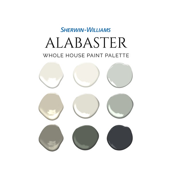 Alabaster Paint Palette, Sherwin-Williams, Alabaster Coordinating Colors, Alabaster Trim, Color Palette, Modern English, Modern Farmhouse