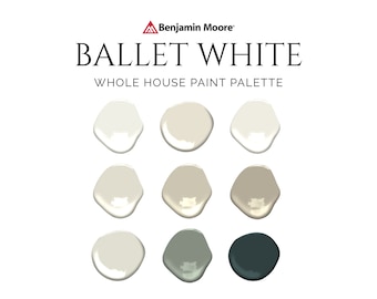 Ballet White Paint Palette, Benjamin Moore, Whole House Interior Paint Colors, OC-9, Muskoka Trail, Ballet White and White Dove, Salamander