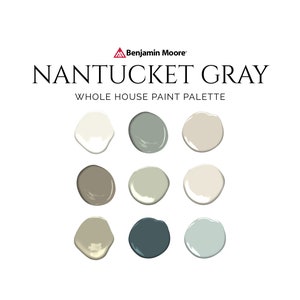 Benjamin Moore Nantucket Gray Palette, Interior Design Color Palette, Benjamin Moore Interior Paint Palette, Whole House Paint Colors