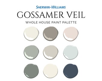 Sherwin Williams Gossamer Veil Palette, Coastal Palette, Color Palette, Complementary Whole House Paint Colors, Retreat, Alabaster