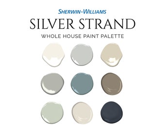 Sherwin Williams Silver Strand Palette, Silver Strand Paint, Coastal Palette, Quiet Moments, Blue Paint, Complementary House Paint Colors