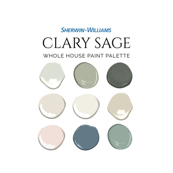 Sherwin Williams Clary Sage Palette, Sage Green Color Palette, Bestselling Green Paint Colors, Complementary Whole House Paint Colors