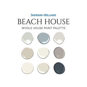Beach House Paint Palette, Coastal Paint Color Palette, Sherwin-Williams, Serena & Lily Paint Colors, Complementary Whole House Paint Colors
