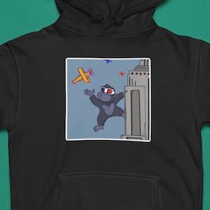 King Kong 3D Glasses Funny Sweatshirt | Empire State Building Kong Skull Island Godzilla Kaiju Monster (w/ Border)