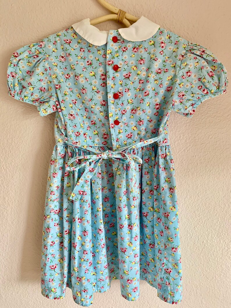 Toddler Girl Retro Flower Crew Neck Lace Trim Dress