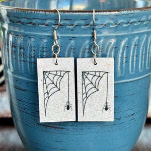 Recycled Handmade Paper Earrings - Spider and Web Jewelry