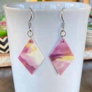 Recycled Plastic Earrings, Purple and Gold Earrings, Unique Eco Friendly Gifts for Her, Sustainable Gift for Earth Day, Reclaimed HDPE