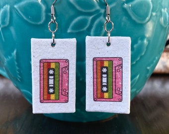 Recycled Paper Earrings, Retro Cassette Tape Earrings, Funky Earrings for Her, Unique Gifts for Friend