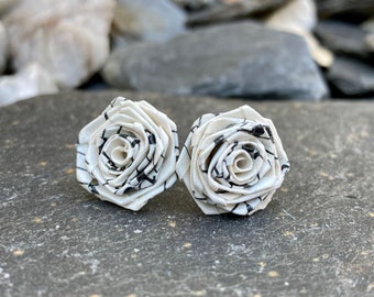 Recycled Sheet Music Rose Book Stud Earrings, Upcycled Sheet Music Jewelry, Music Teacher Gift, Paper First Anniversary Gift for Music Lover