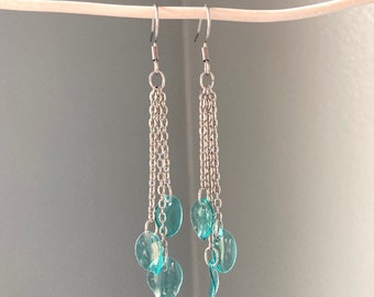 Recycled Water Bottle Earrings, Chain Drop Dangles, Sustainable Gifts for Women, Eco Friendly Gifts for Her, Reclaimed Plastic