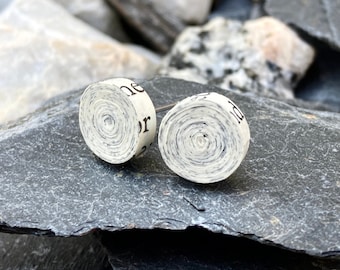 Recycled Book Earrings Studs Stainless Steel, Upcycled Recycled Jewelry for Her, Teacher Gift for Book Lovers