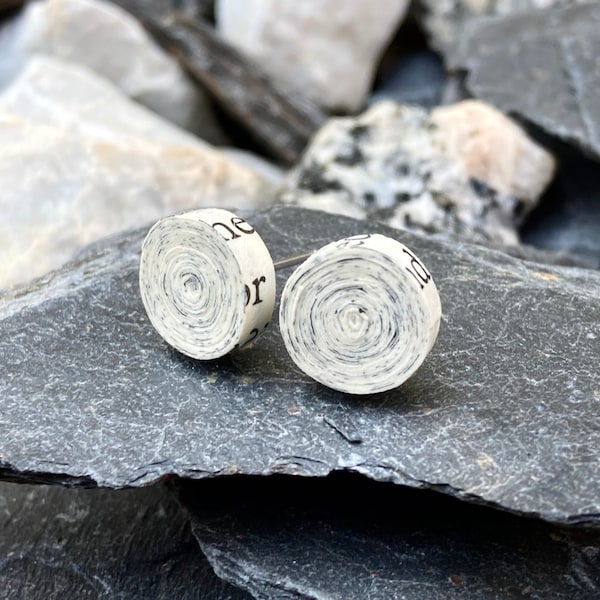 Recycled Book Earrings Studs Stainless Steel, Upcycled Recycled Jewelry for Her, Teacher Gift for Book Lovers