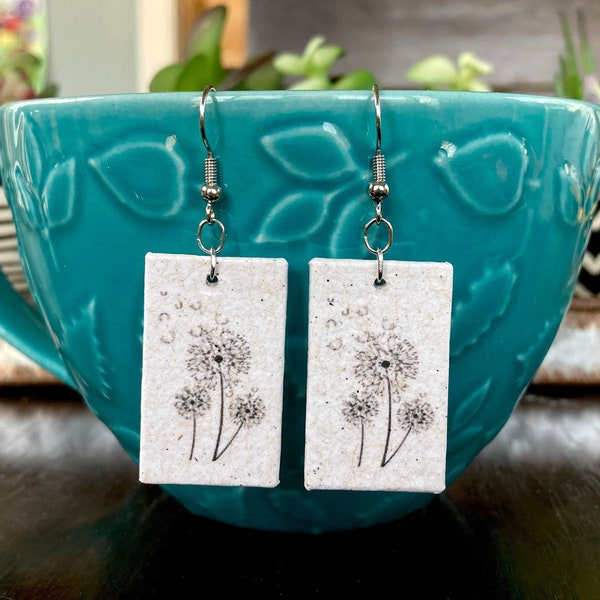 Recycled Dandelion Earrings, Uniquely Made With Handmade Paper, Recycled Paper Jewelry, Paper Anniversary Gift, Eco Friendly Gift for Mom