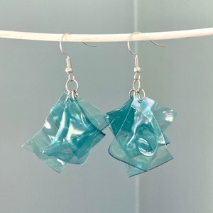 Upcycled Plastic Earrings, Blue Dangle Earrings, Recycled Gifts for Women, Eco Friendly Gifts for Her, Reclaimed Plastic