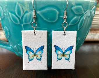 Butterfly Recycled Paper Earrings, Uniquely Made With Handmade Paper, Birthday Gift for Nature Lovers, Upcycled Cereal Box