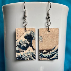 Recycled Jewelry, Great Wave off Kanagawa Earrings, Japanese Art Inspired Gifts, Lightweight Earrings, Art Teacher Gift, Art Jewelry