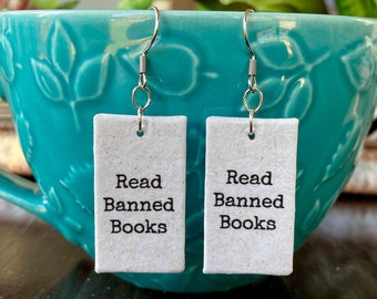 Recycled Paper Earrings, Read Banned Books, Book Lover Gift for Librarians, Made with Handmade Paper