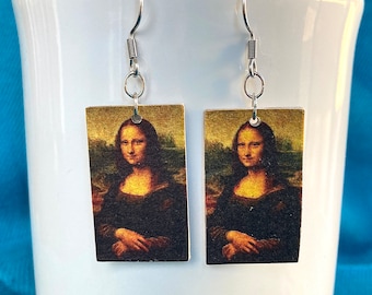 Recycled Mona Lisa Earrings, Uniquely Made with Handmade Paper, Famous Painting Art Earrings, Art Teacher Gift for Art Lovers