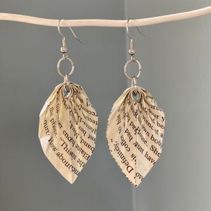 Recycled Book Earrings, Origami Leaf Paper Earrings, Recycled Jewelry, First Anniversary Gift, Book Lover Gifts for Teacher