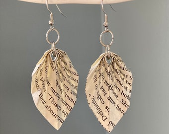 Recycled Book Earrings, Origami Leaf Paper Earrings, Recycled Jewelry, First Anniversary Gift, Book Lover Gifts for Teacher