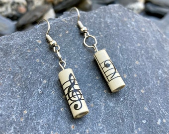 Recycled Sheet Music Note Earrings, Music Jewelry, Music Lover Gift, First Anniversary Gift for Her, Clef Earrings, Gift for Musician