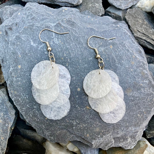 Recycled Bubble Cushioning Wrap Plastic Earrings, Handmade Circle Dangle Jewelry, Unique and Eco Friendly Gifts for Her, Upcycled Plastic