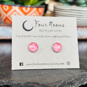 Recycled Pink Stud Earrings, Upcycled Plastic Pool Inflatable, Sustainable Jewelry, Microplastics, Unique and Funky Earrings for Teens