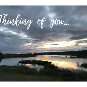 Thinking of You Postcard Digital Download - Alaskan Sunset at Potter's Marsh Fotografia con scritte bianche