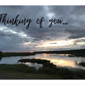 Thinking of You Postcard Digital Download - Alaskan Sunset at Potters Marsh Fotografia con scritte nere
