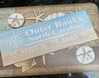 Outer Banks Wood Plank Sign / Mini Server in Beach themed colors
