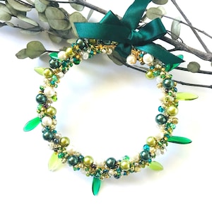 Mini Beaded Wreath Ornament - Forest Green | Handmade Gift for Her | Christmas Decoration | Saint Patrick&#39;s Day
