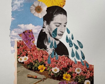 Original Collage - “Watering the Flowers”