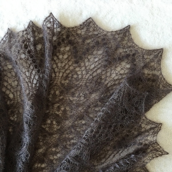 Classic Hand knitted Shawl Traditional Estonian Lace, Dark Brown Colour, Winter Wedding Cover Up, Triangular Shawl, Bridal Wedding, Scarf