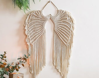 Angel Wings Macrame Wall Hanging Tapestry, Woven Bohemian Handmade Tassel, Decorations Gifts for House Warming & Wedding and Home