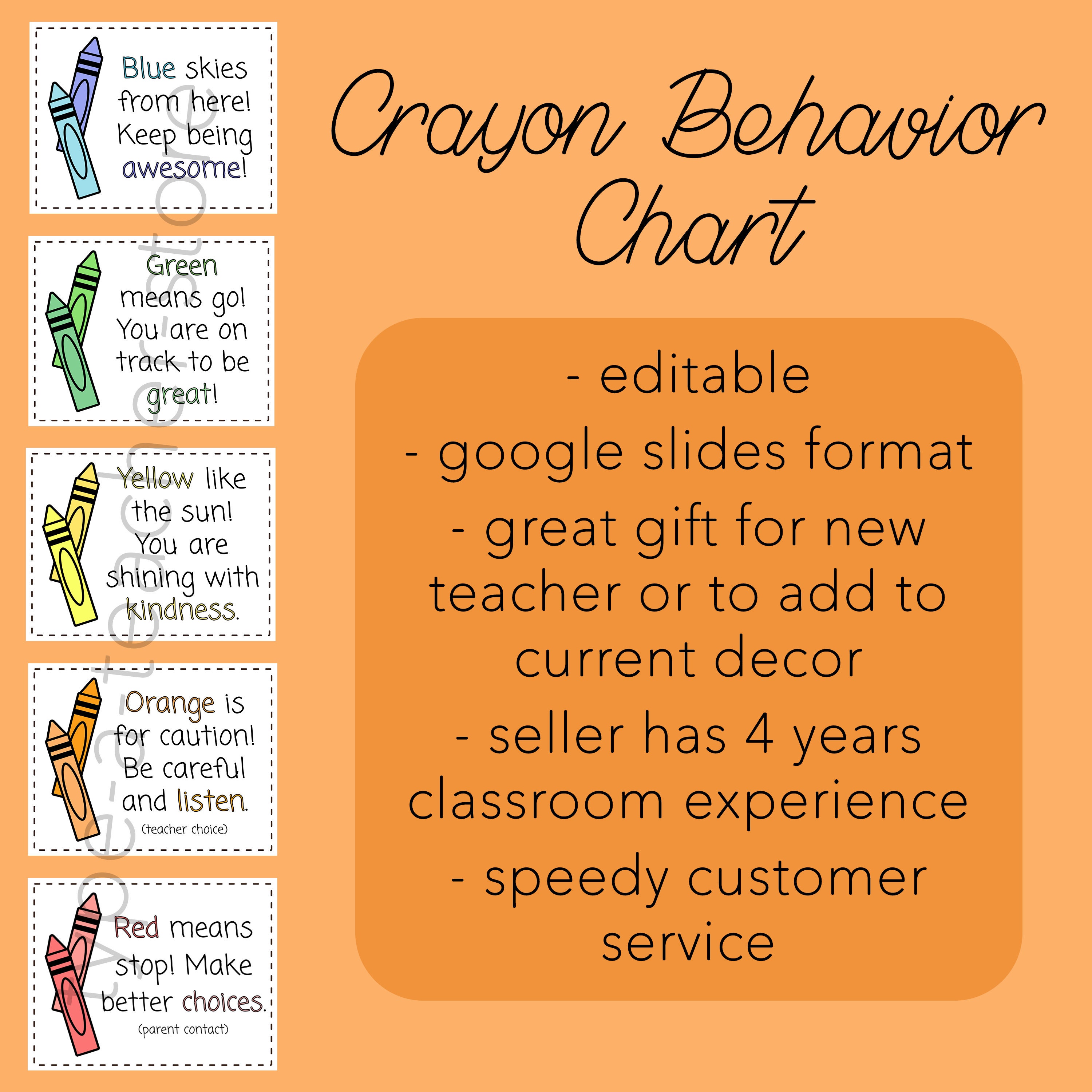Crayon Behavior Chart Crayon Classroom Theme Elementary Etsy