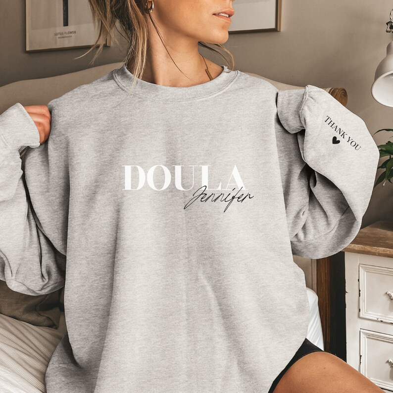 Personalized Doula Shirt, Custom Doula T-shirt, Doula Gift, Nurse Appreciation Gift, Midwife Tshirt, Labor and Delivery Nurse T shirt, Tee Sport Grey